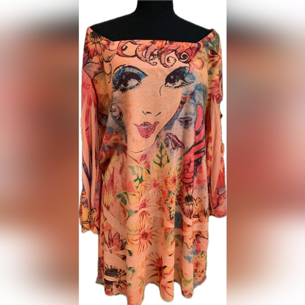 NY Collection Size 2X Multi-Colored Pop Art Mini Dress - Picture 1 of 6